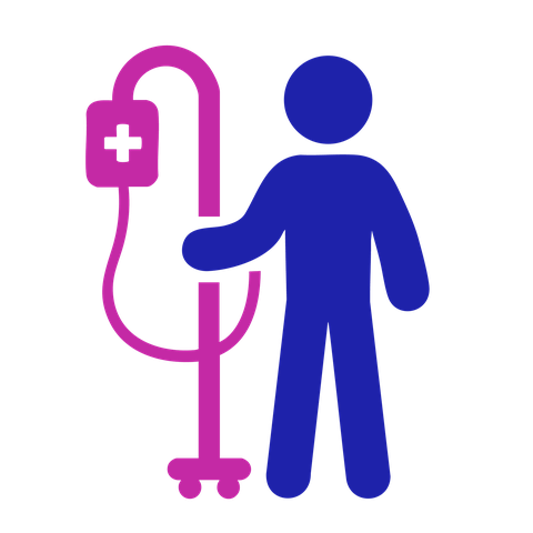 Ambulatory drip icon: a person with a drip going into their arm stands holding a drip stand