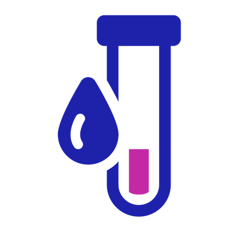 Anaemia icon: an almost empty test tube with a drop of blood next to it
