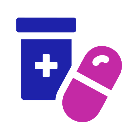 Capsules icon: an oval capsule in front of a pill bottle