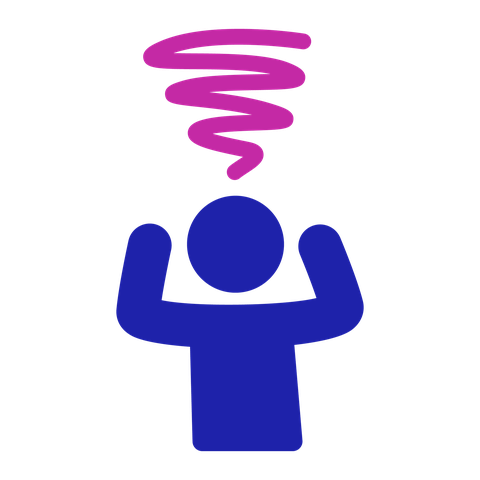 Dizziness icon: a person with their arms raised and a swirling spiral above their head