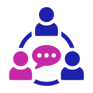 In-person support group icon: a circle of three people. One of them is talking.