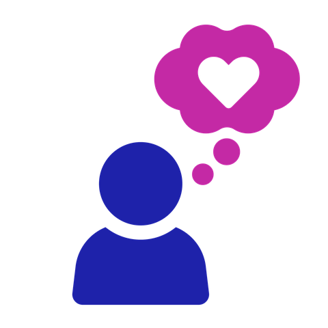 In memory icon: a person with a thought bubble coming out of their head. There is a heart in the thought bubble.