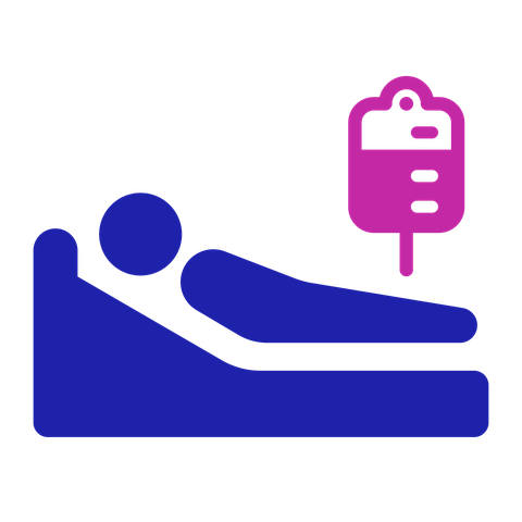 Inpatient drip icon: a person lies in a bed connected to a drip