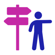 Navigator icon: a person stands next to a signpost pointing the way