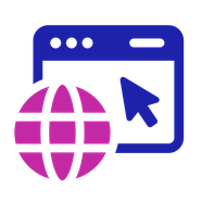 Online training icon: a computer screen with a cursor and a worldwideweb symbol