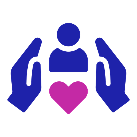 Safeguarding icon: a person surrounded by two hands. There is a heart between them.
