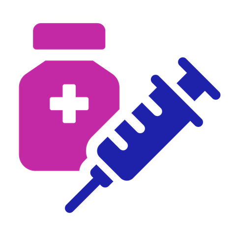 Injection or vaccination icon: a syringe next to a medicine bottle